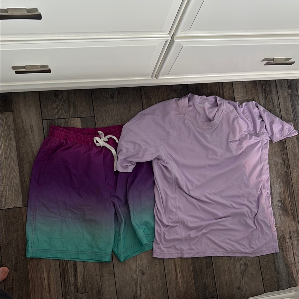 Purple and teal Gradient Swim shorts & shirt set